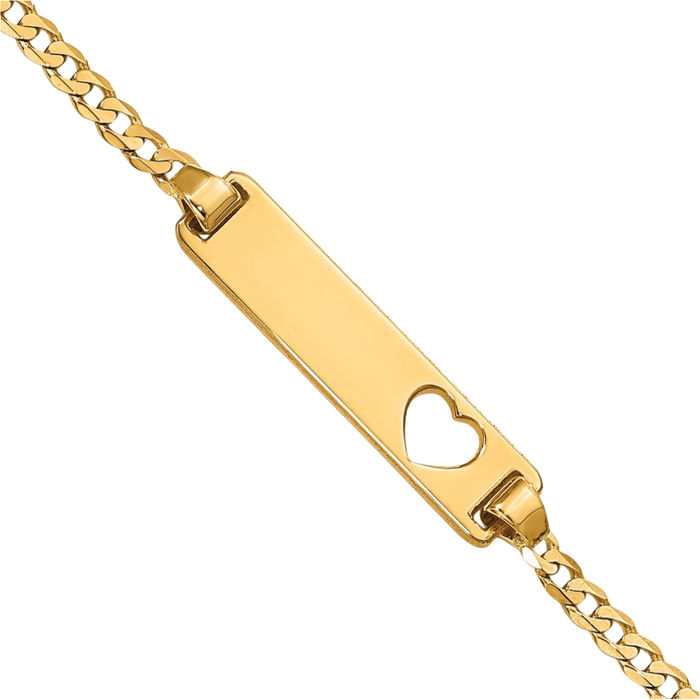 10K Solid Yellow Gold Curb Link Name Bar Identification ID Bracelet