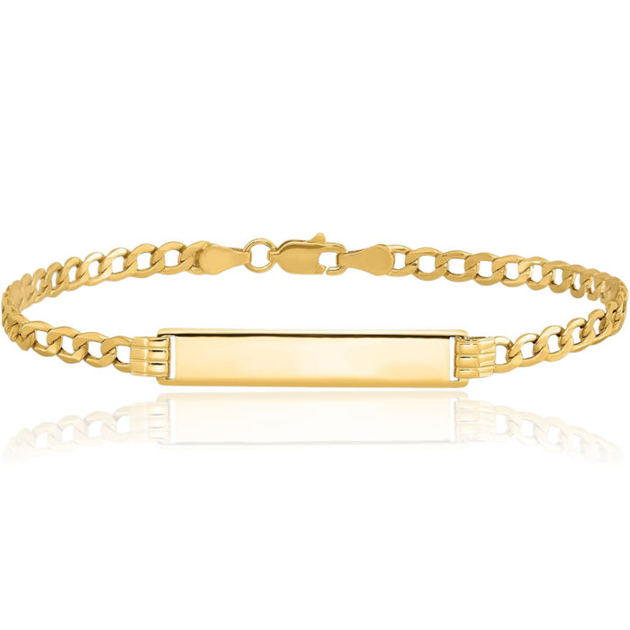 10K Solid Yellow Gold Curb Link Name Bar Identification ID Bracelet