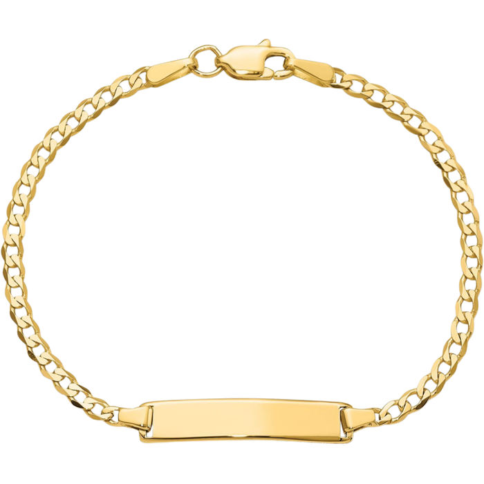 10K Solid Yellow Gold Curb Link Name Bar Identification ID Bracelet