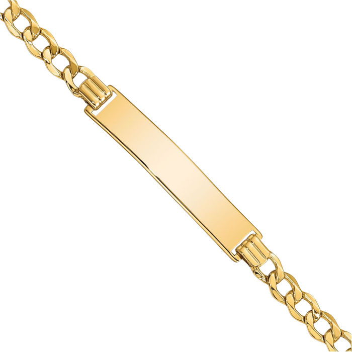 10K Solid Yellow Gold Curb Link Name Bar Identification ID Bracelet