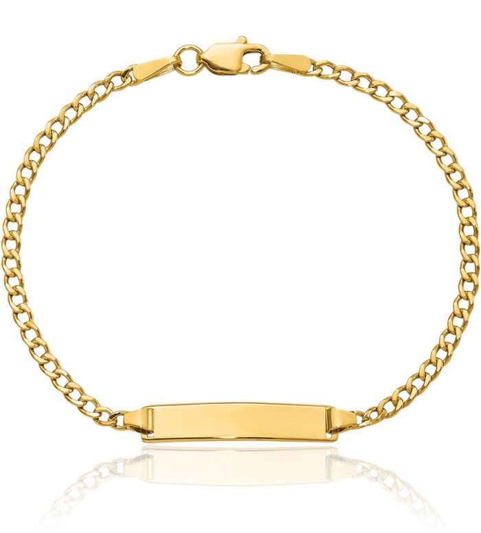 10K Solid Yellow Gold Curb Link Name Bar Identification ID Bracelet