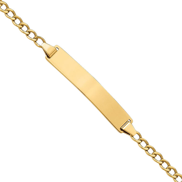 10K Solid Yellow Gold Curb Link Name Bar Identification ID Bracelet