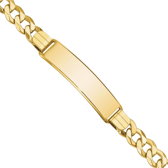 10K Solid Yellow Gold Curb Link Name Bar Identification ID Bracelet