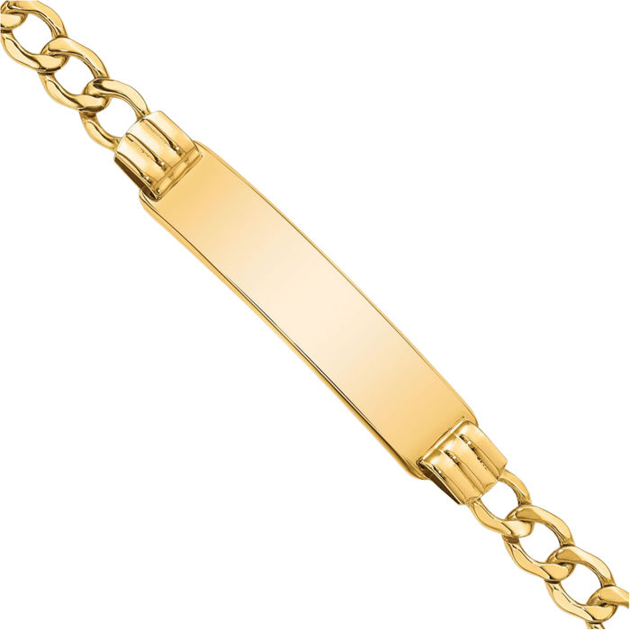 10K Solid Yellow Gold Curb Link Name Bar Identification ID Bracelet