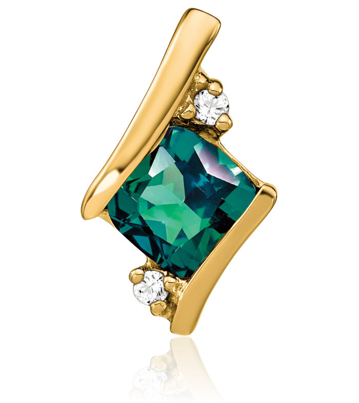 10K Solid Yellow Gold Cushion-Cut Lab Alexandrite Diamond Floating Chain Slide Pendant Necklace Gemstone Charm June Birthstone Jewelry