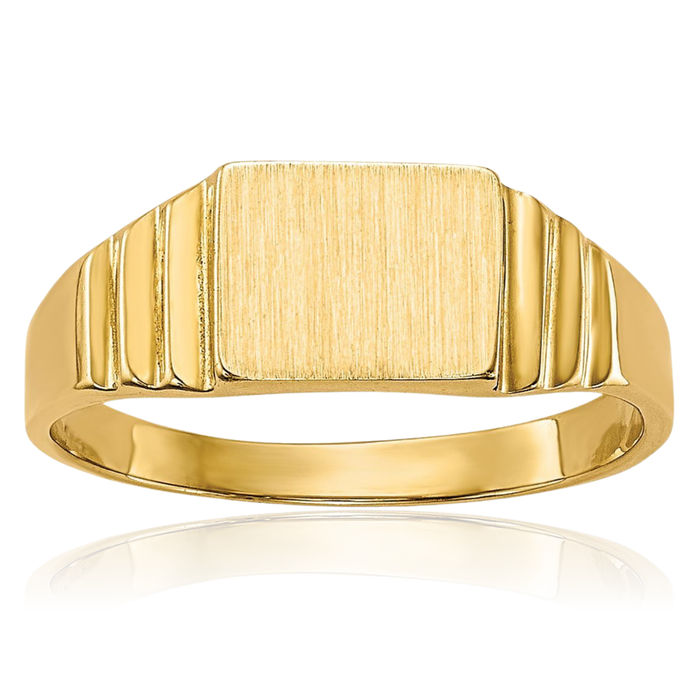 10K Solid Yellow Gold Rectangular Custom Engraved Signet Ring Handmade Personalized Monogram Initial Letter Band