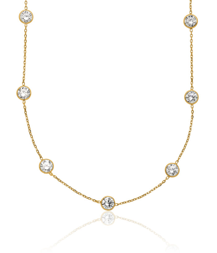 10K Solid Yellow Gold Cubic Zirconia CZ 7 Station Necklace