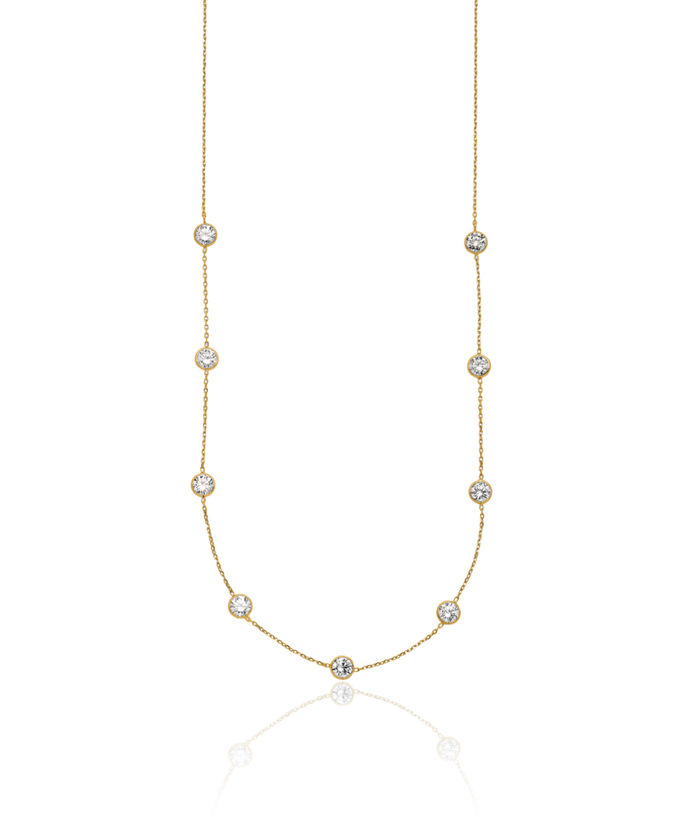 10K Solid Yellow Gold Cubic Zirconia CZ 7 Station Necklace