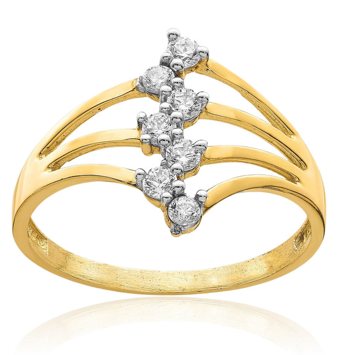 10K Solid Yellow Gold Cubic Zirconia CZ 7 Stone Ring