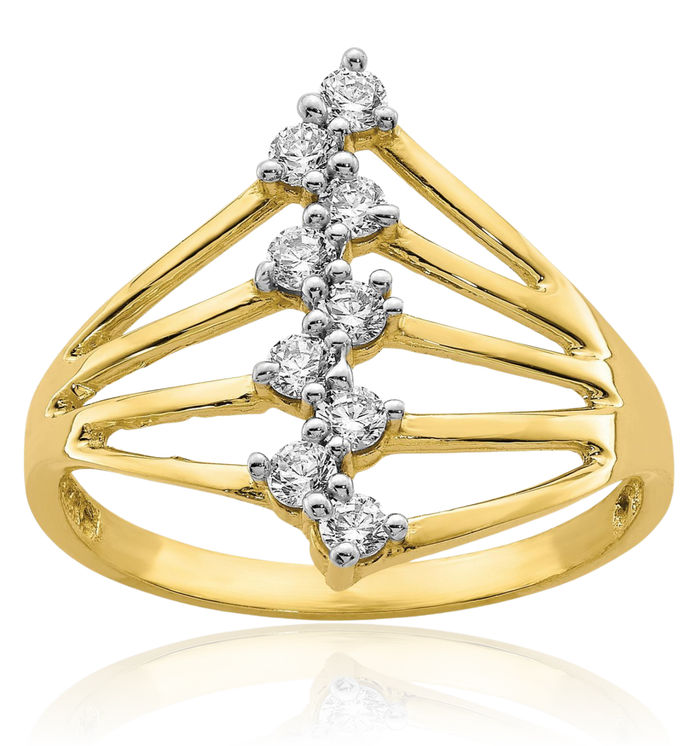 10K Solid Yellow Gold Cubic Zirconia CZ 9 Stone Ring