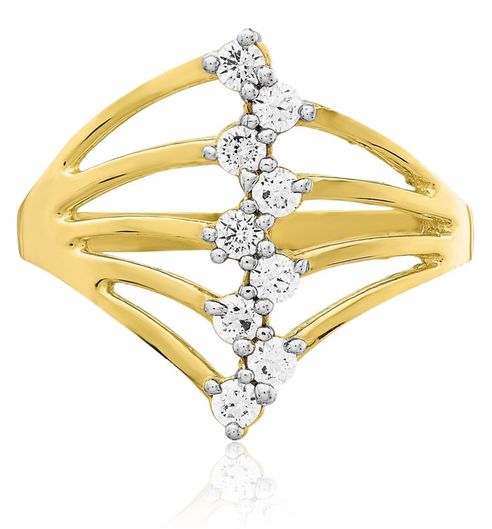 10K Solid Yellow Gold Cubic Zirconia CZ 9 Stone Ring