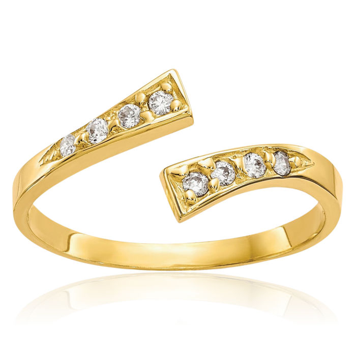 10K Solid Yellow Gold Cubic Zirconia CZ Adjustable Toe Ring Open Midi Band Summer Beach Jewelry