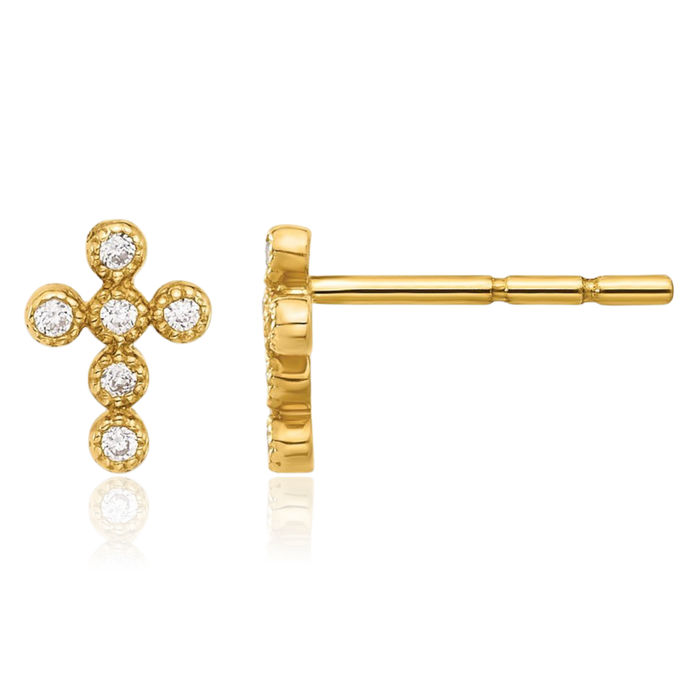 10K Solid Yellow Gold Cubic Zirconia CZ Holy Cross Drop Dangle Christian Religious Stud Earrings