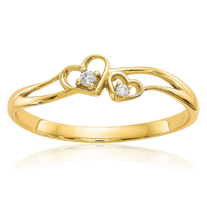 10K Solid Yellow Gold Cubic Zirconia CZ Double Heart Ring Love Band