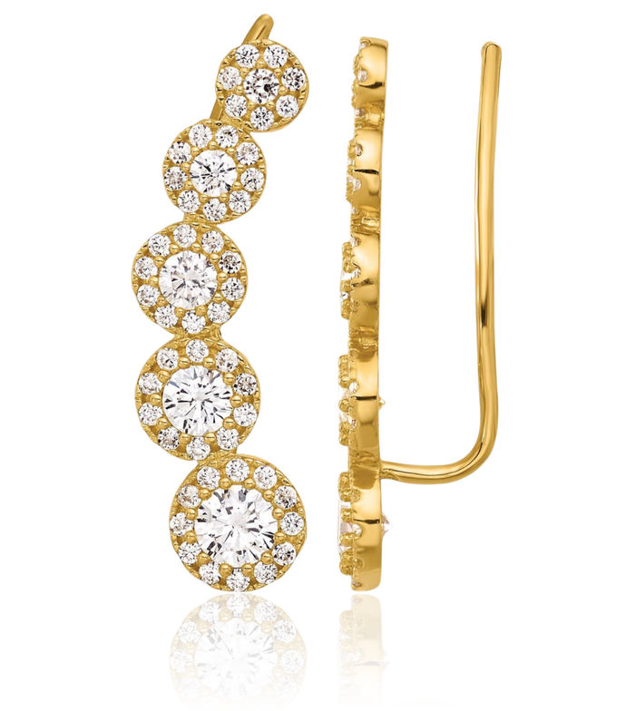 10K Solid Yellow Gold Cubic Zirconia CZ Earrings Climbers