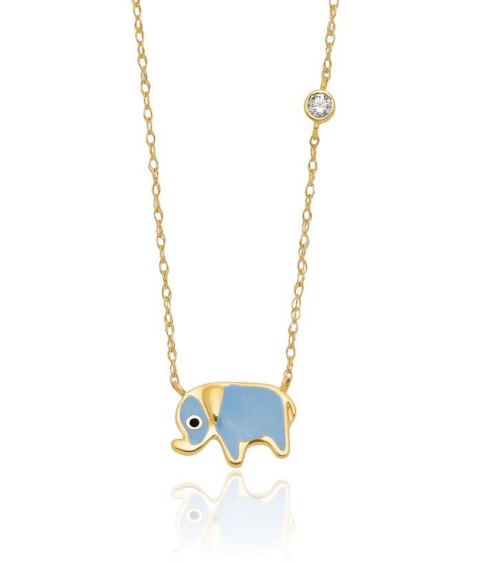 10K Solid Yellow Gold Cubic Zirconia CZ Elephant Necklace