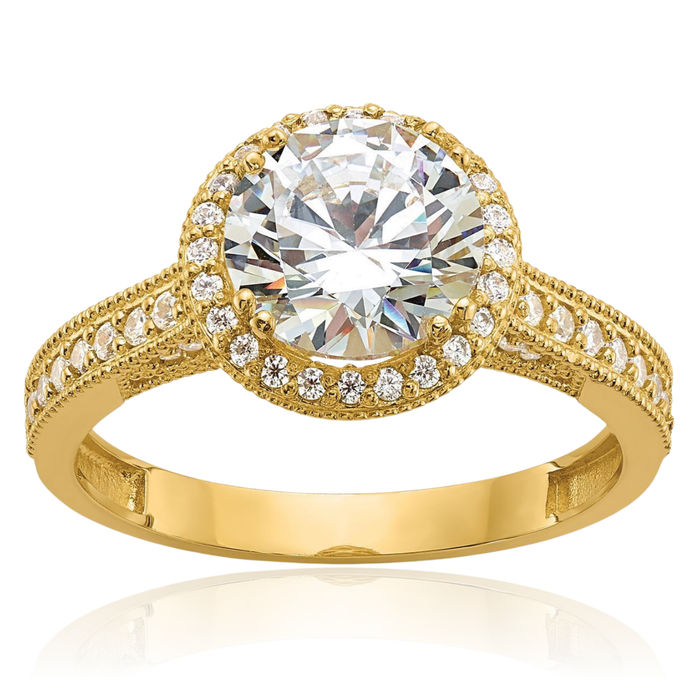 10K Solid Yellow Gold Cubic Zirconia CZ Engagement Ring