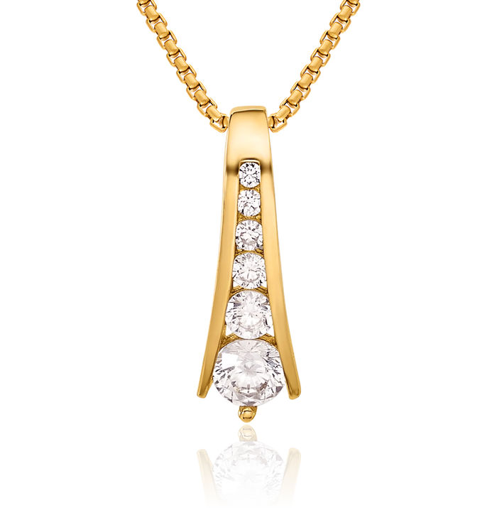 10K Solid Yellow Gold Cubic Zirconia CZ Floating Chain Slide Pendant Necklace Charm