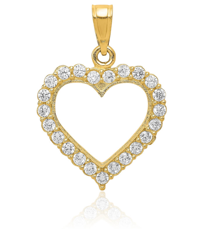 10K Solid Yellow Gold Cubic Zirconia CZ Heart Necklace Love Pendant Charm