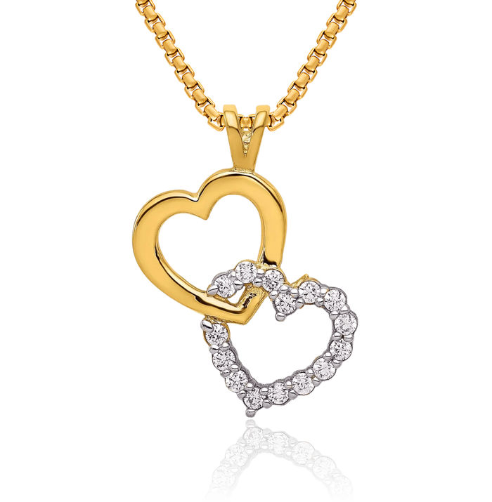 10K Solid Yellow Gold Cubic Zirconia CZ Heart Necklace Love Pendant Charm