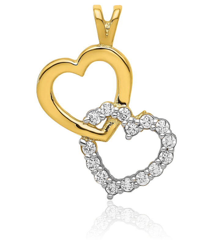 10K Solid Yellow Gold Cubic Zirconia CZ Heart Necklace Love Pendant Charm