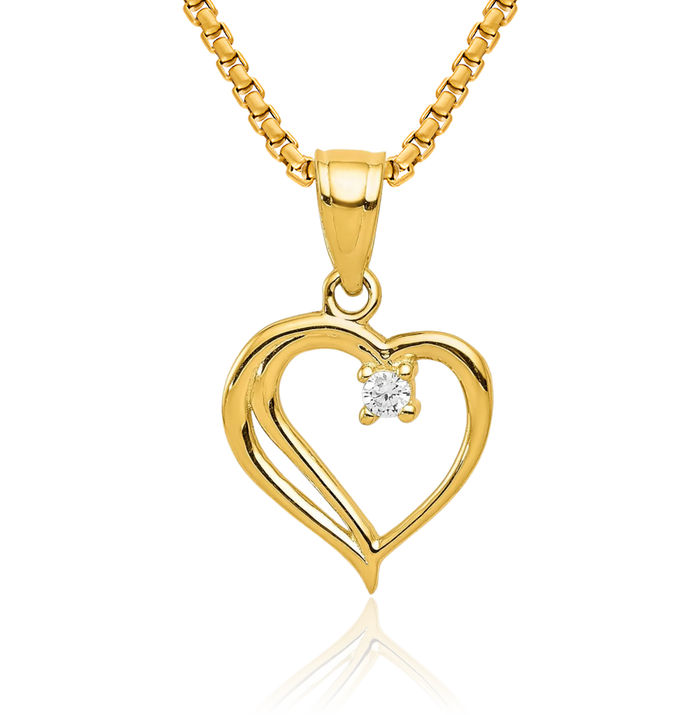 10K Solid Yellow Gold Cubic Zirconia CZ Heart Necklace Love Pendant Charm