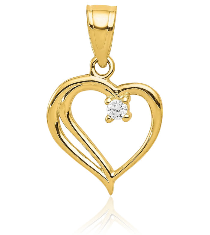 10K Solid Yellow Gold Cubic Zirconia CZ Heart Necklace Love Pendant Charm