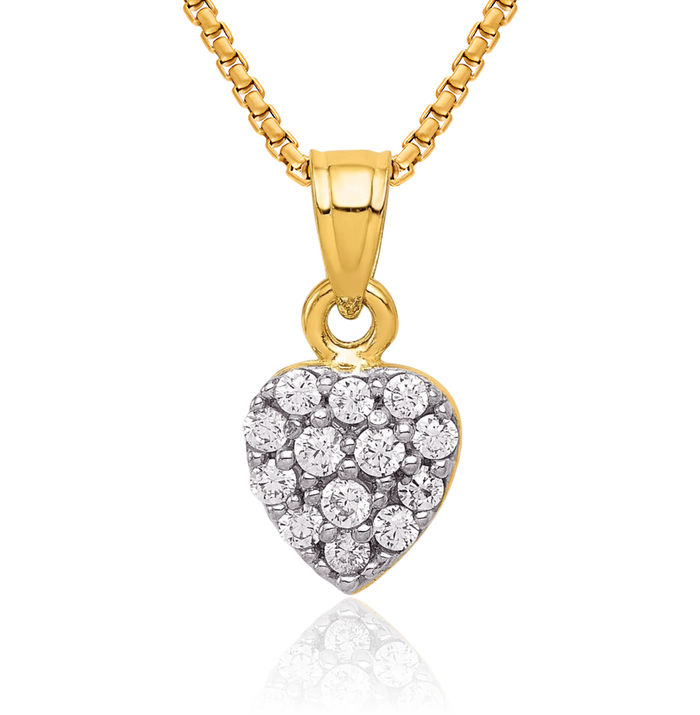 10K Solid Yellow Gold Cubic Zirconia CZ Heart Necklace Love Pendant Charm