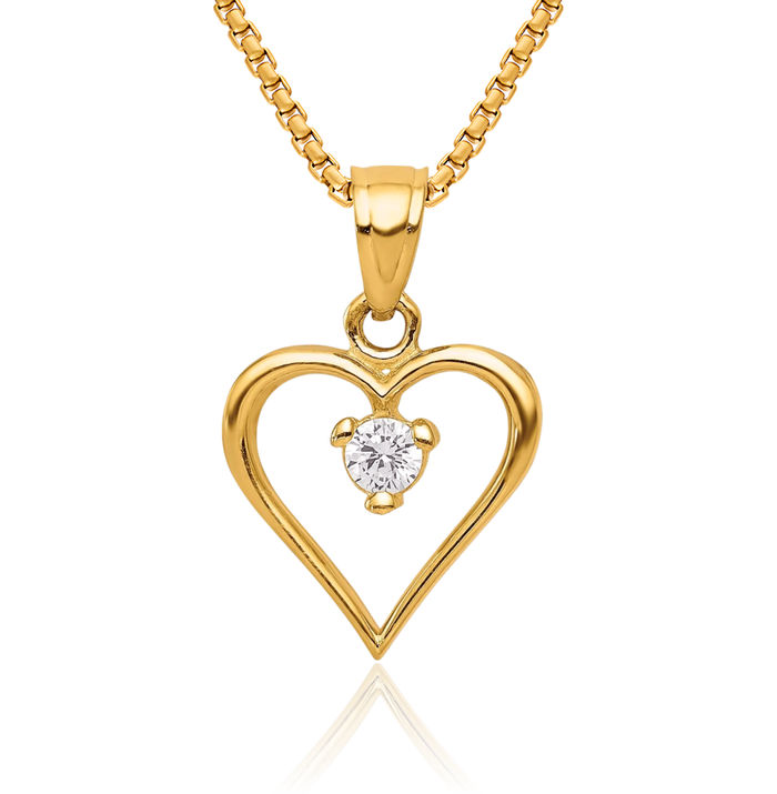 10K Solid Yellow Gold Cubic Zirconia CZ Heart Necklace Love Pendant Charm