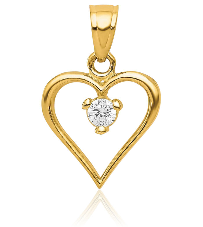 10K Solid Yellow Gold Cubic Zirconia CZ Heart Necklace Love Pendant Charm