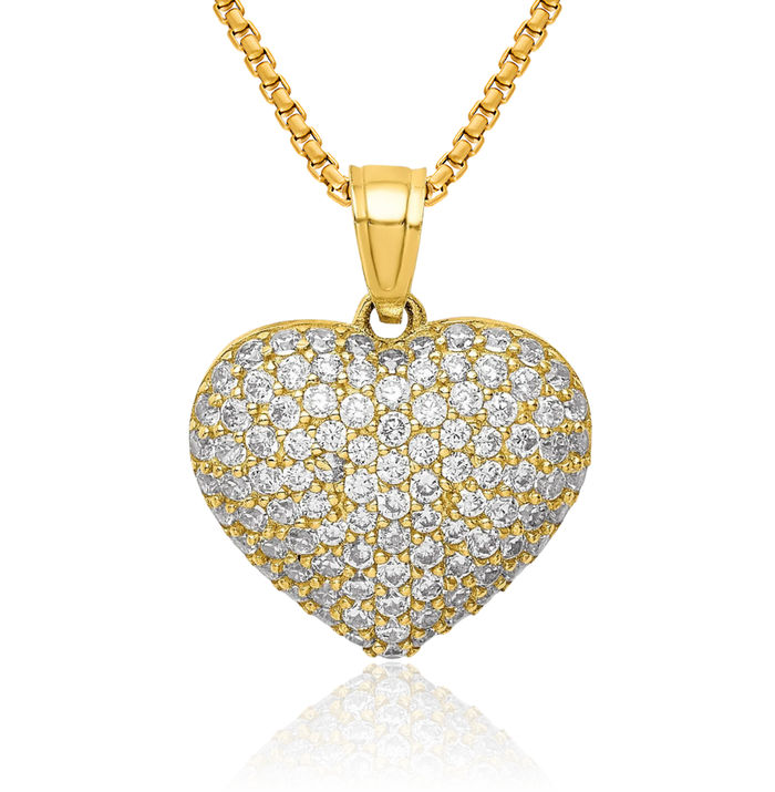 10K Solid Yellow Gold Cubic Zirconia CZ Heart Necklace Love Pendant Charm