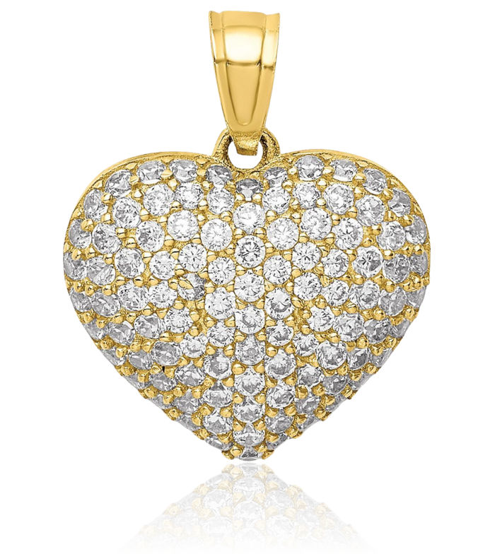 10K Solid Yellow Gold Cubic Zirconia CZ Heart Necklace Love Pendant Charm