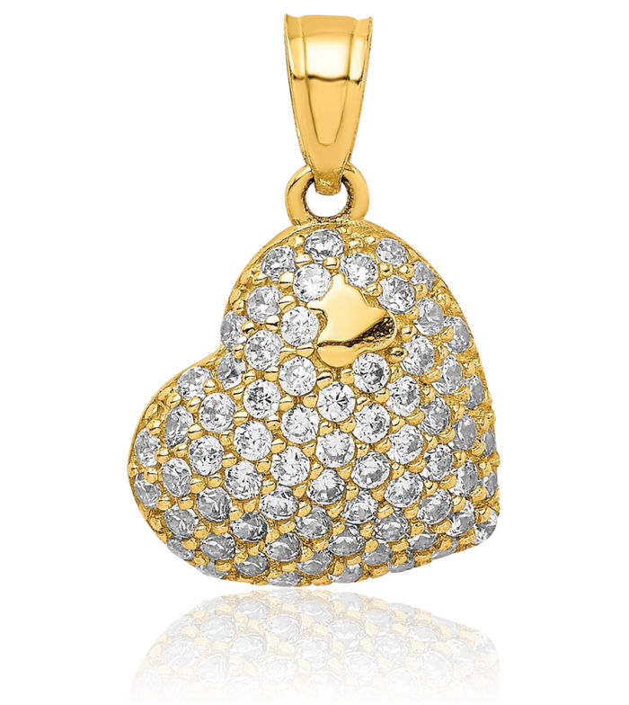 10K Solid Yellow Gold Cubic Zirconia CZ Heart Necklace Love Pendant Charm