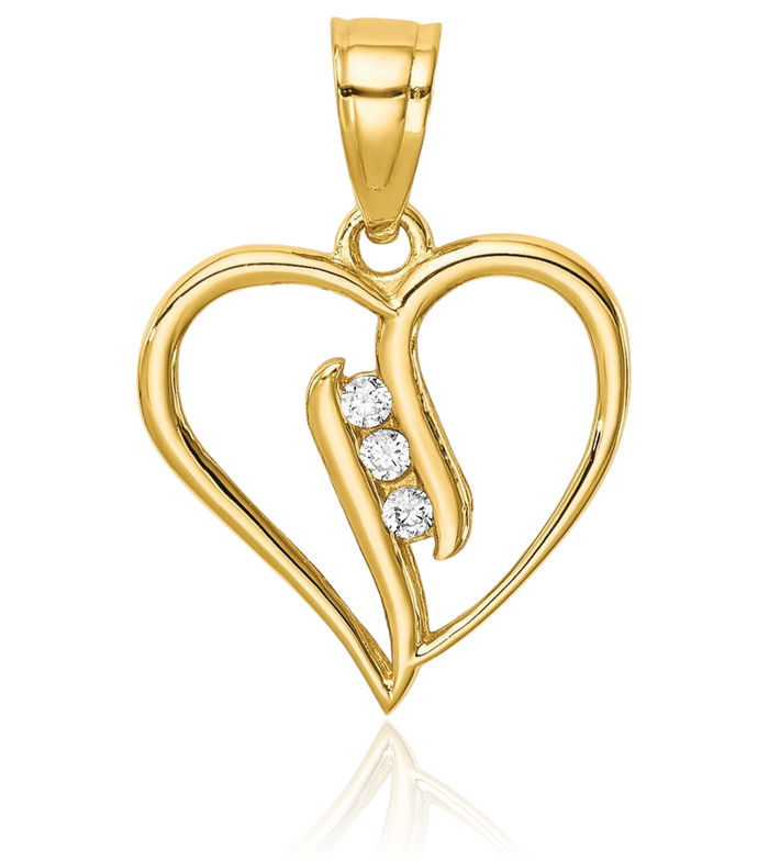 10K Solid Yellow Gold Cubic Zirconia CZ Heart Necklace Love Pendant Charm