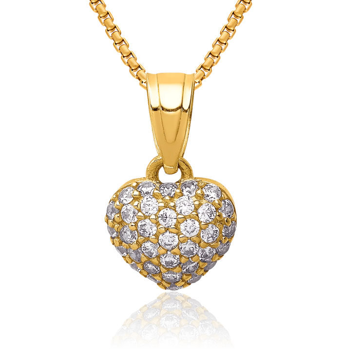 10K Solid Yellow Gold Cubic Zirconia CZ Heart Necklace Love Pendant Charm