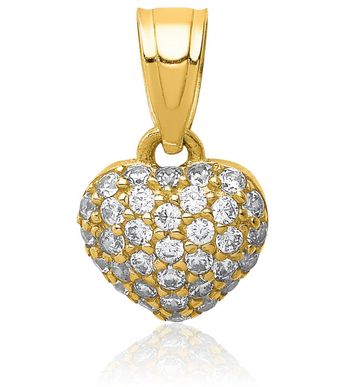 10K Solid Yellow Gold Cubic Zirconia CZ Heart Necklace Love Pendant Charm