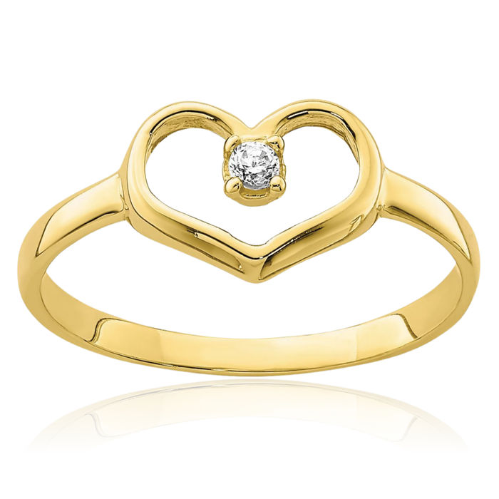 10K Solid Yellow Gold Cubic Zirconia CZ Heart Ring Love Band