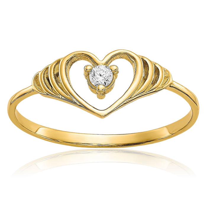 10K Solid Yellow Gold Cubic Zirconia CZ Heart Ring Love Band