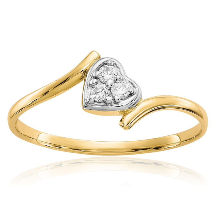 10K Solid Yellow Gold Cubic Zirconia CZ Heart Ring Love Band