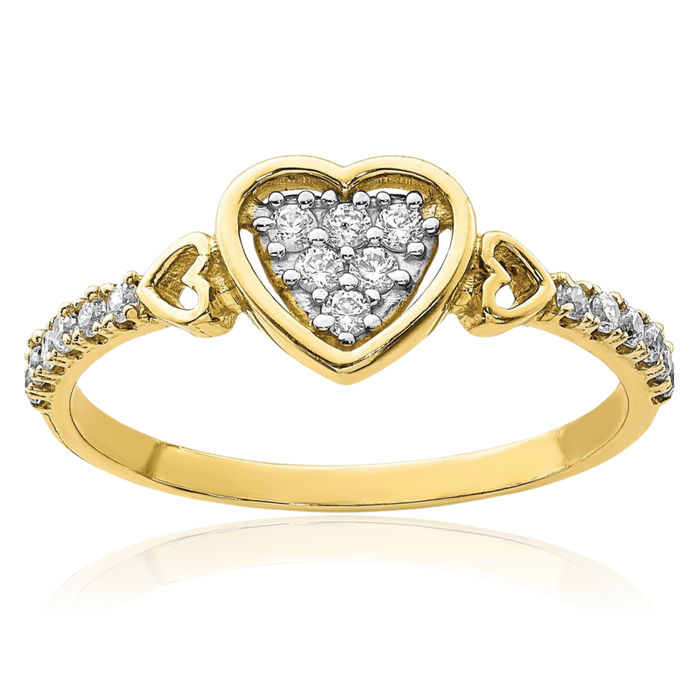 10K Solid Yellow Gold Cubic Zirconia CZ Heart Ring Love Band