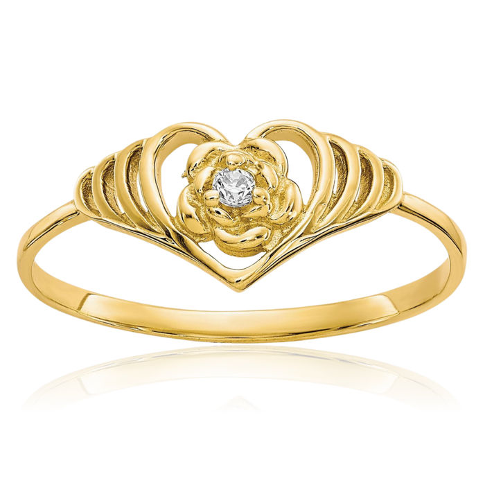 10K Solid Yellow Gold Cubic Zirconia CZ Heart Ring Love Band