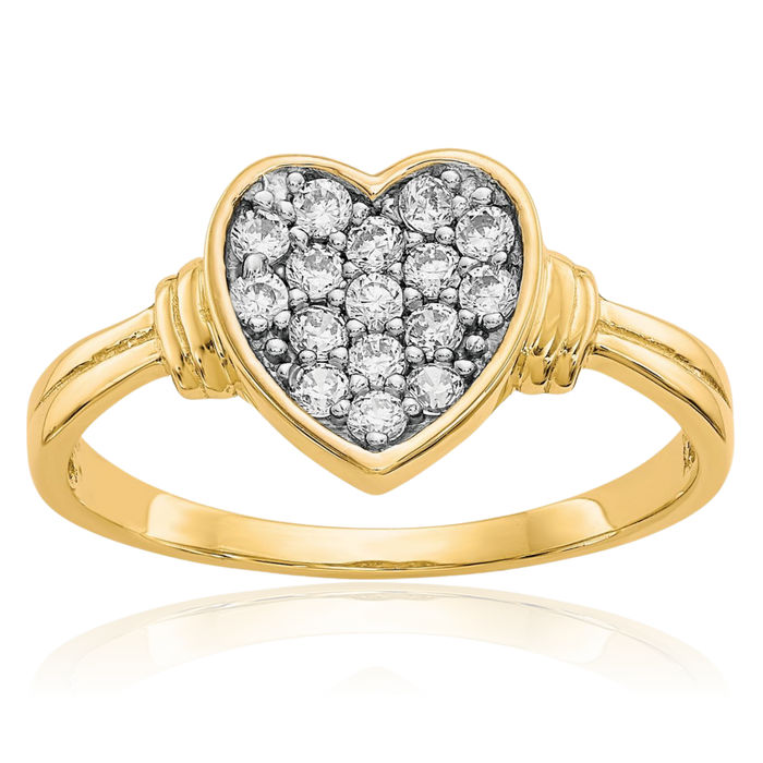 10K Solid Yellow Gold Cubic Zirconia CZ Heart Ring Love Band