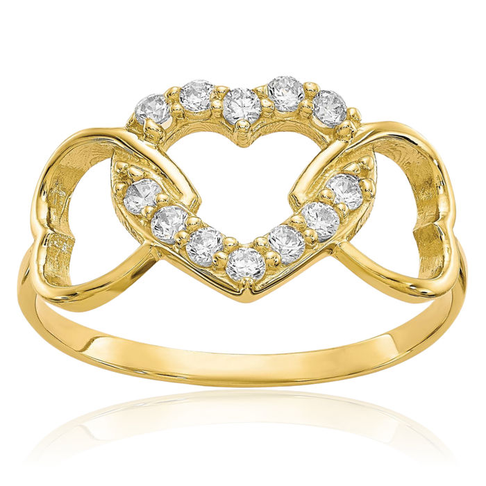 10K Solid Yellow Gold Cubic Zirconia CZ Heart Ring Love Band