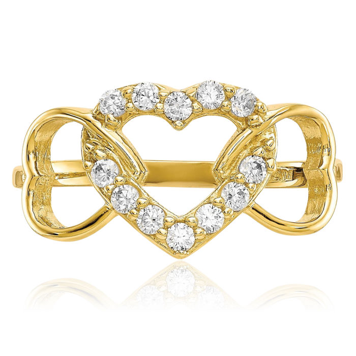 10K Solid Yellow Gold Cubic Zirconia CZ Heart Ring Love Band