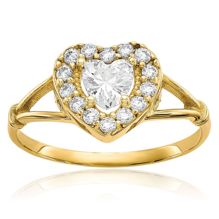 10K Solid Yellow Gold Cubic Zirconia CZ Heart Ring Love Band