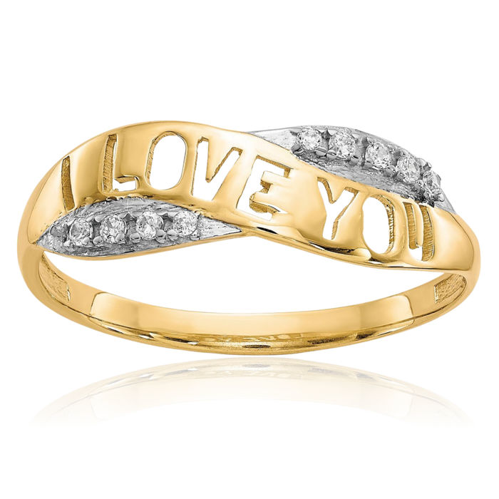 10K Solid Yellow Gold Cubic Zirconia CZ I Love You Ring