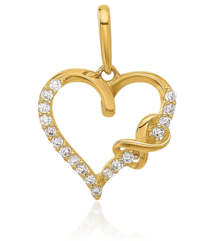 10K Solid Yellow Gold Cubic Zirconia CZ Infinity Twisted Love Knot Symbol Heart Necklace Chain Pendant Charm