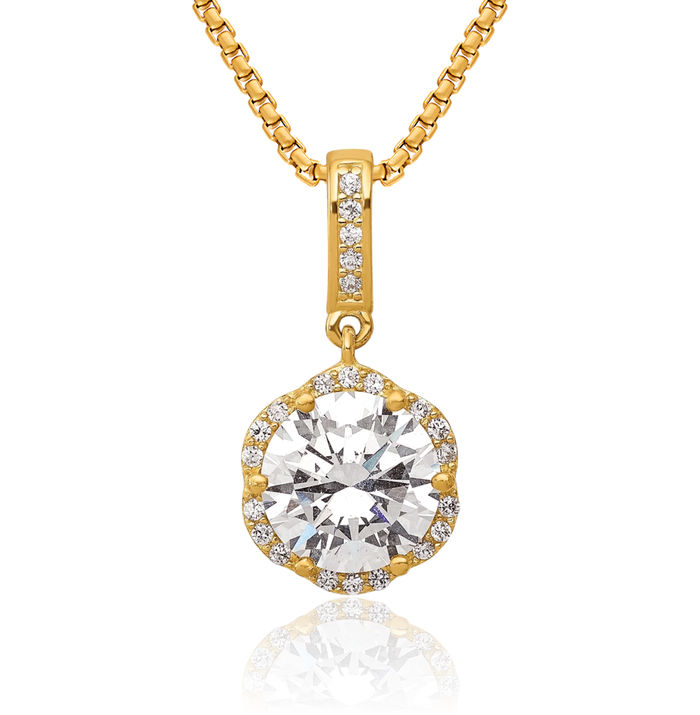 10K Solid Yellow Gold Cubic Zirconia CZ Necklace Chain Pendant Charm