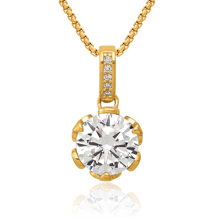 10K Solid Yellow Gold Cubic Zirconia CZ Necklace Chain Pendant Charm