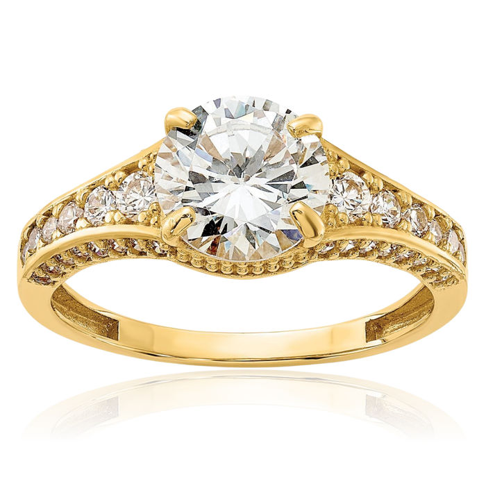 10K Solid Yellow Gold Cubic Zirconia CZ Side Stones Ring